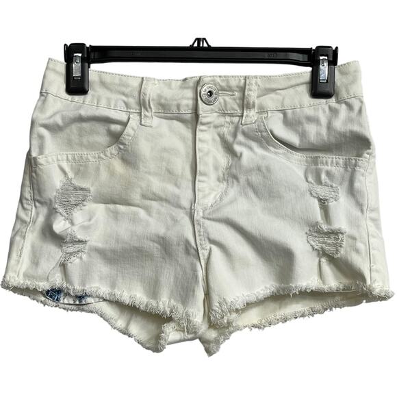 Guess Womens Shorts Size 28 Off White Cotton Blend Pockets Distressed STAINS - Picture 1 of 6